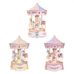 Musical Carousel Music Box Lovely Tabletop Resin Crafted Wind up Horse Musical Box Decor Rotation Crafts Birthday Present