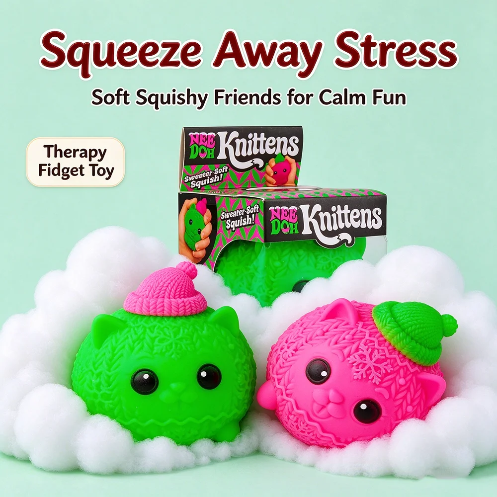 2026 NEEDOH Crunchy Knittens Squishy Stress Ball Squeeze Toy Round Blocks Filled ASMR Anti Stress Release Hand Relax Gift Toy