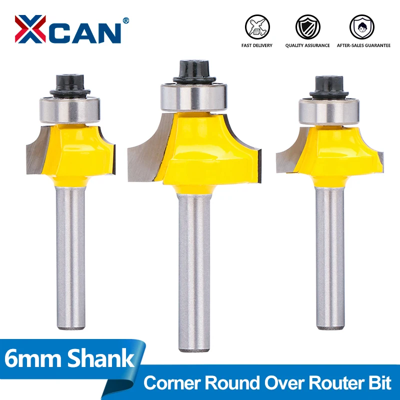 XCAN 1pc 6mm Schaft Ecke Runde Über Router Bit mit Lager R1/8-R1/2 Hartmetall Holzbearbeitung Fräser für Holz Planfräser