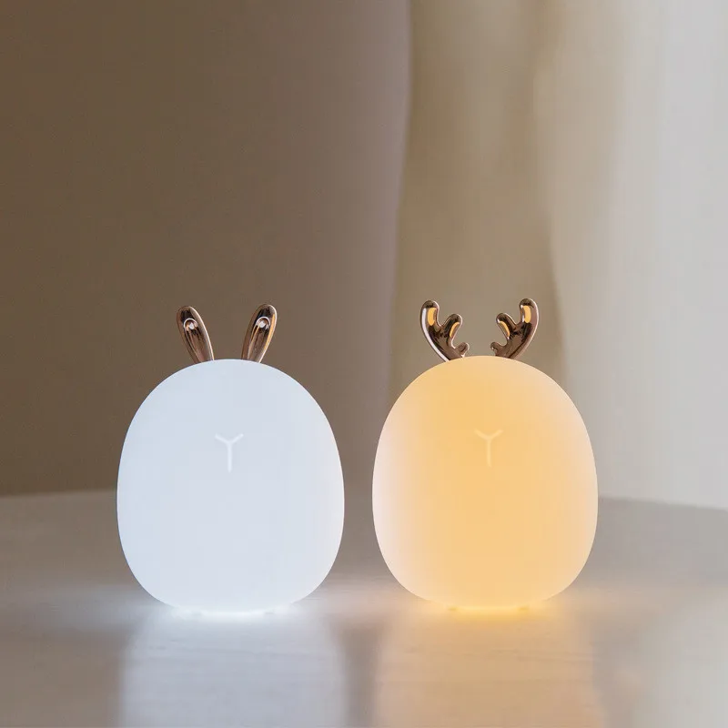 Deer Rabbit LED Night Light Soft Silicone Dimmable Night Light USB Rechargeable For Kids Baby Gift Bedside Bedroom Night Lamp D