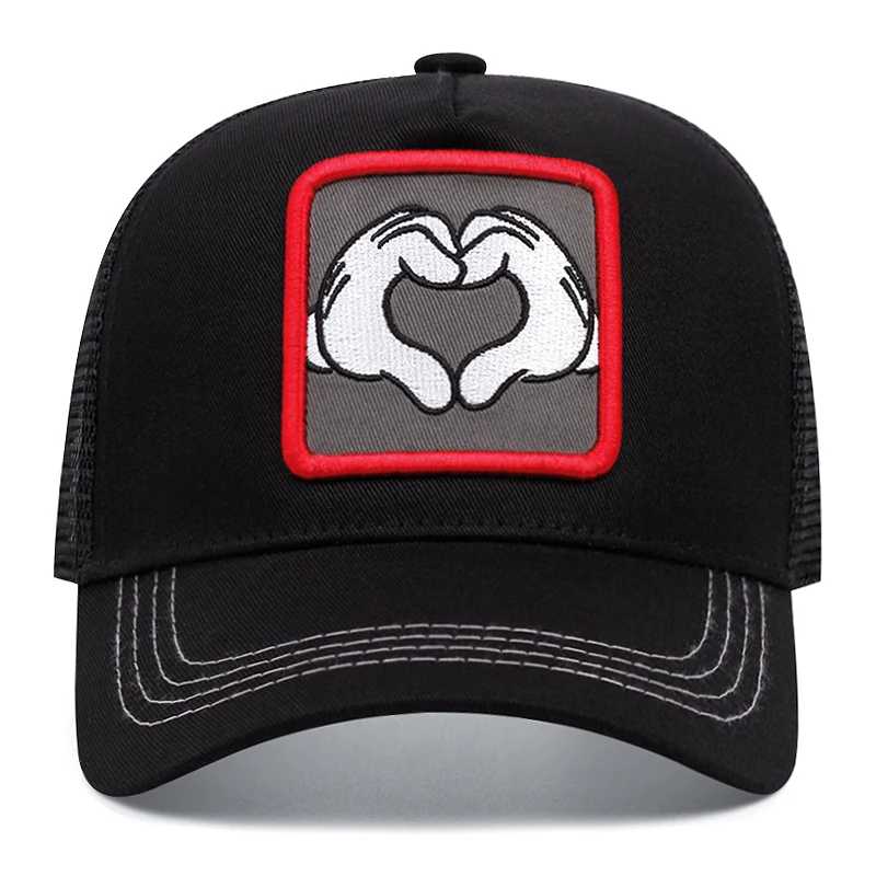 finger heart men women cartoon trucker hat embroidery baseball caps Shade breathable mesh hat