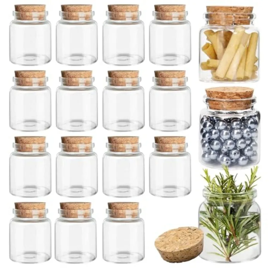 

15 Pcs 50ml Small Glass Jars with Cork Stoppers, 45mm x 53mm Clear Glass Bottles Empty Mini Storage Bottles Spell Jars Message
