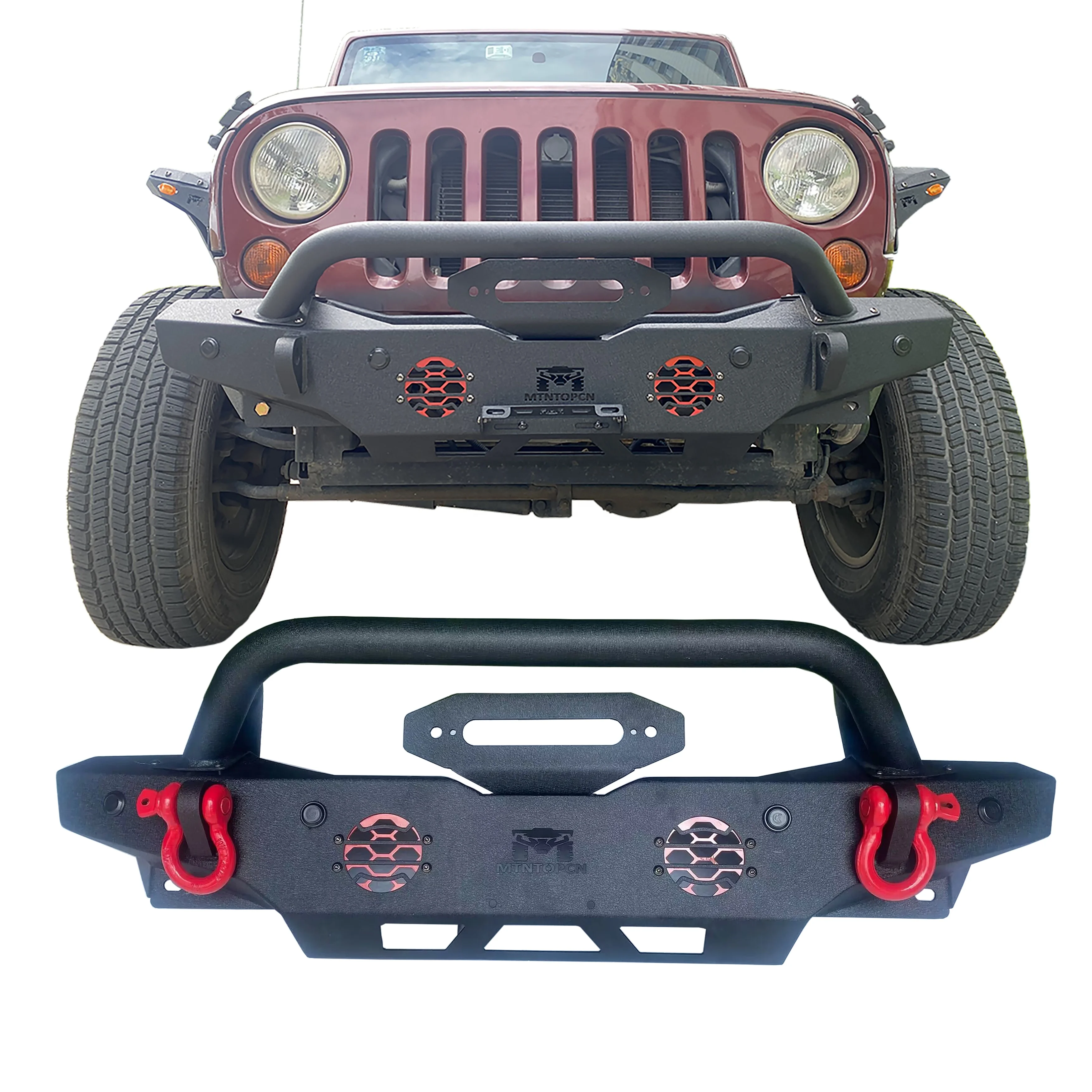 MTNTOPCN AQMR parachoques delantero de acero rechoncho para Rock Crawler, Compatible con Jeep Wrangler y Gladiador, máxima protección