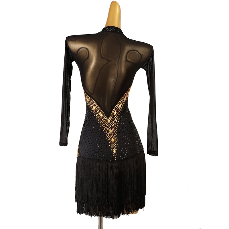 

High-end Custom Latin Dance Competition Dresses Rhinestone Fringe Women's Professional Rumba Clothing Adult Kids Stage Costumes