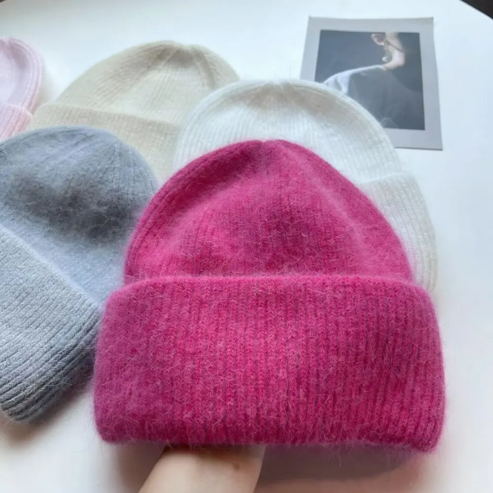 Fashion Womens Winter Beanie Cap Soft Ribbed Knitted Hat Warm Elastic Bonnet Casual Solid Color Outdoor Elegant Headwear