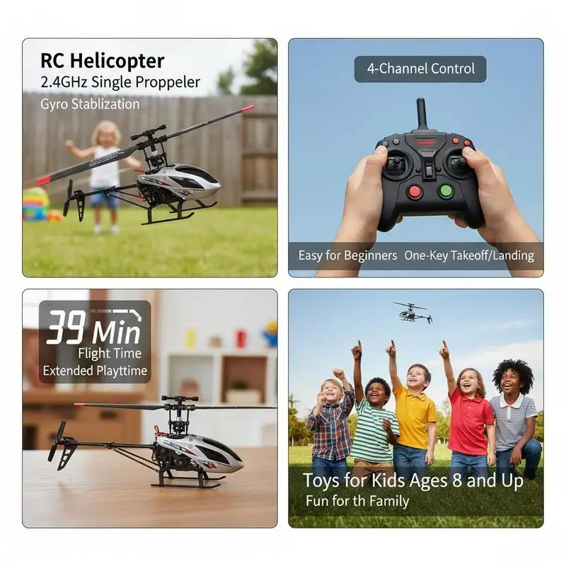 Remote Control Aircraft 10 Inch For Backyard Indoor Park, 4-Channel Gyro Stabilization 39-Minute Battery Life Altitude Hold Single Propeller 2.4GHz Wireless Beginner Toy For Kids Age 8+ view 7