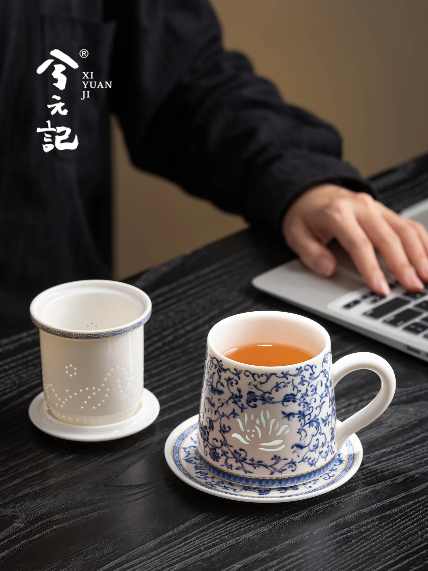 Blue and White Jade Porcelain Exquisite Cup Water High-End Office Household Tea Brewing Good-looking