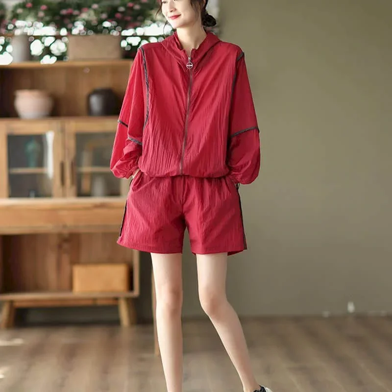 

Pop Sporty Shorts Sets Long Sleeve T-shirt 2 Piece Sets Women Outfits Summer Sportswear Suit Loose Korean Style New In Matching