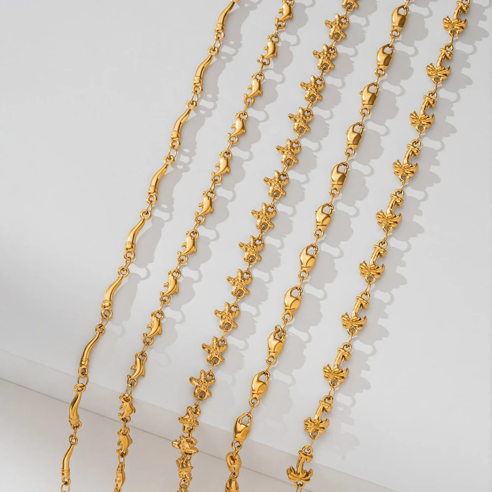 1 Meter Edelstahlketten Gold Muschel Seestern Fisch Gliederketten für DIY Damen Halsketten Armbänder Schmuckherstellung – Detail 2