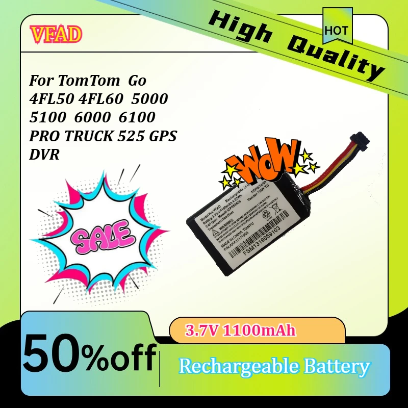 Аккумулятор AHA11111008 VFAD 3.7V 1100mAh для GPS-устройств TOMTom Go 4FL50, 4FL60, 5000, 5100, 6000, 6100 PRO TRUCK 525 GPS DVR