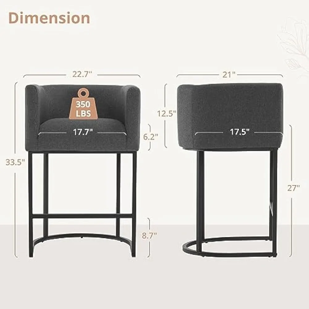 

27" H Counter Height Bar Stools, Modern Barrel Counter Stools with Backrest and Arms