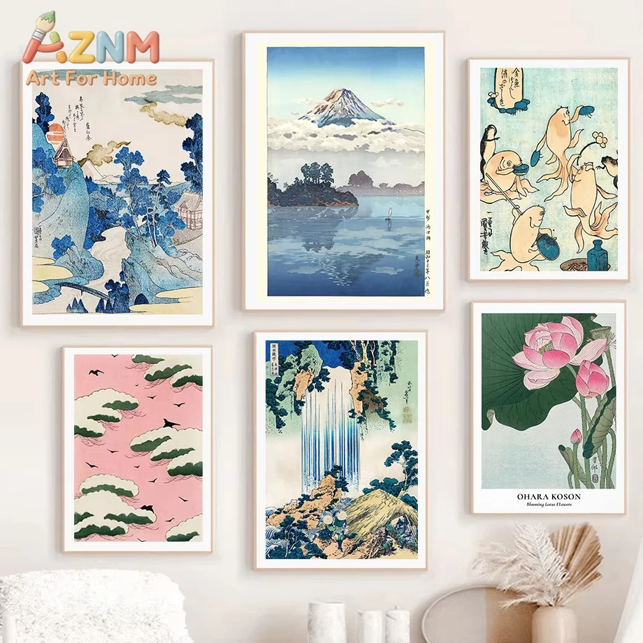 

1 шт. Постер с японским искусством Хокусая и Охары Косона, винтажный декор для гостиной, домашнего бара, кафе, настенный постер, картина для украшения дома