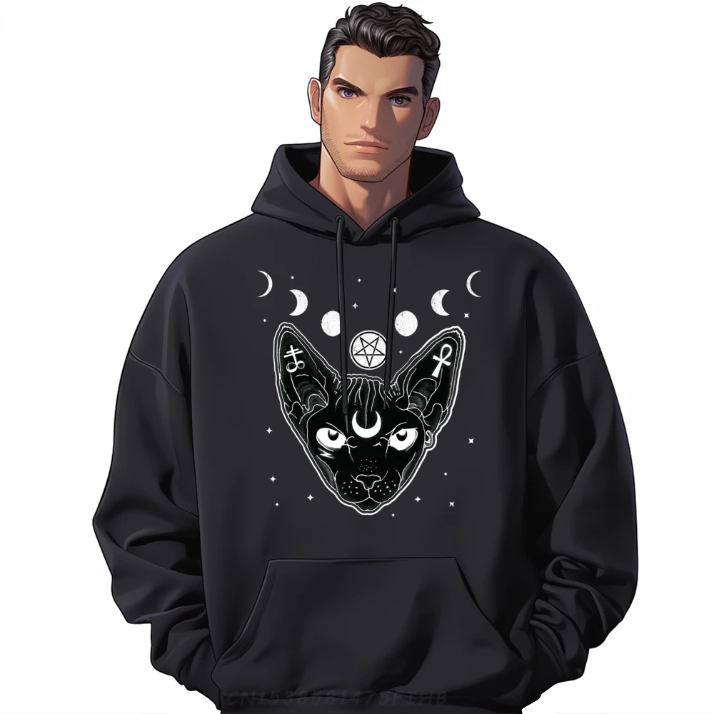 

Sphynx Cat Pastel Goth Occult Blue And White Graphic Pullover Hoodies Youth Breathable And Sweat-Absorbent Mens Hoodie