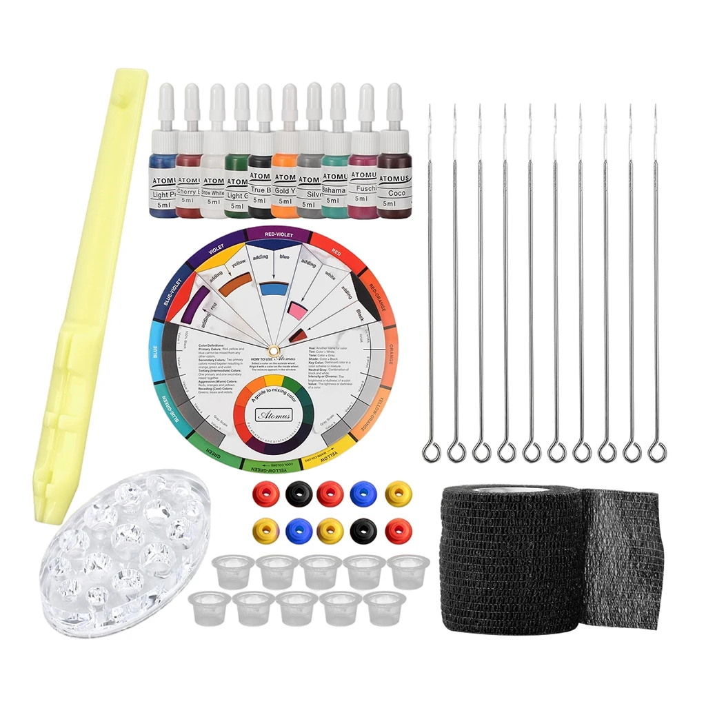 Hand Poke Stick Tattoo Kit Bandage Color Wheel DIY Tattoo Supply Kit