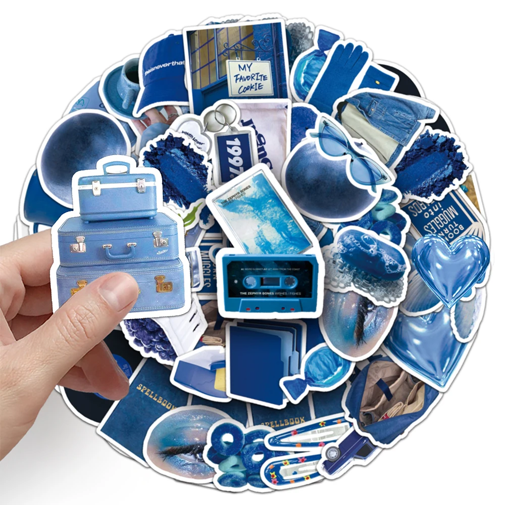 10/30/50pcs Ins Styles Blue Cartoon Stickers DIY Girls Kawaii Sticker for Diary Luggage Phone Bike Bottle Art Decals Decoration