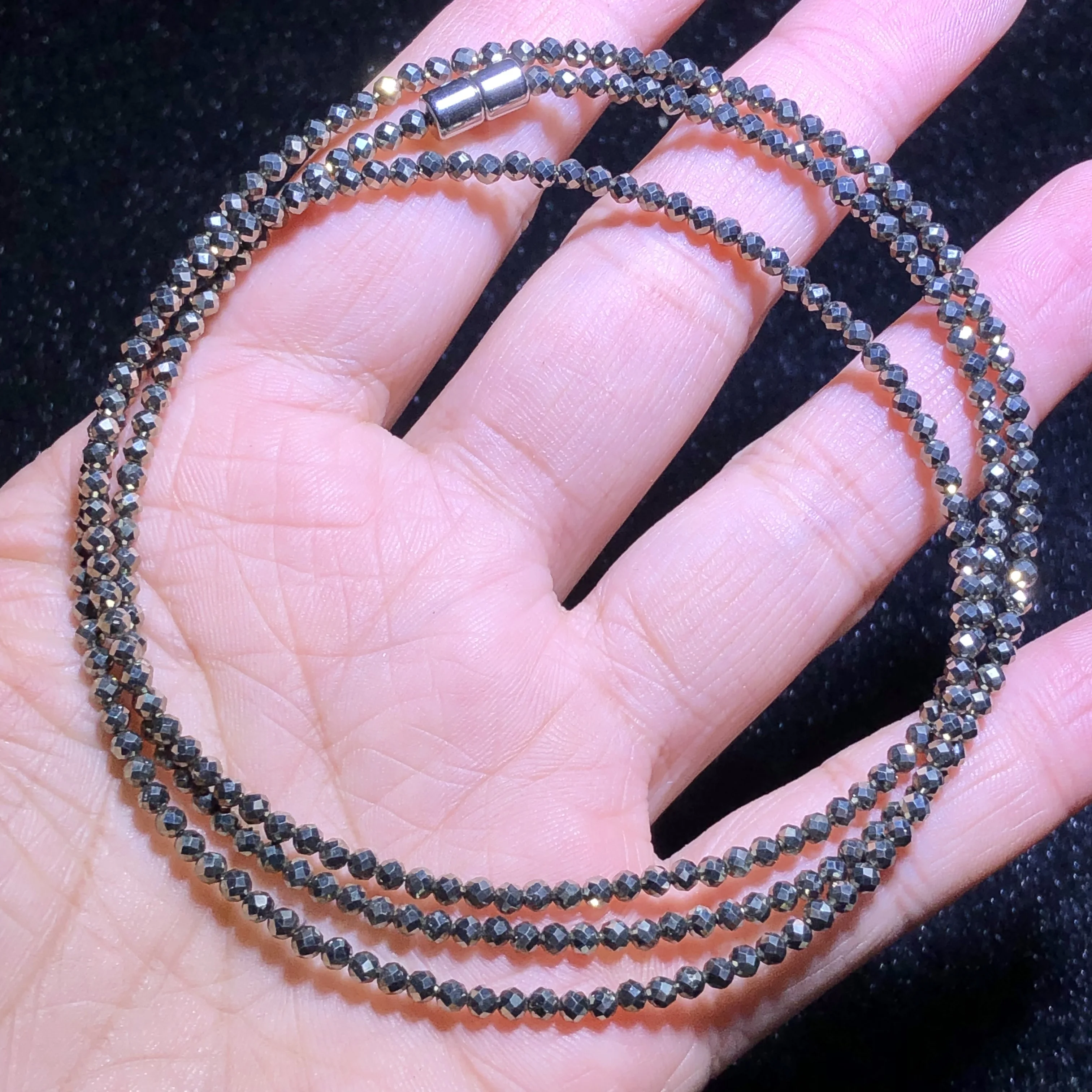 1 Pc Fengbaowu Natural Chalcopyrite Pyrite Bracelet Round Faceted Beads 4 Loops 71CM Reiki Healing Stone For Women Men view 5