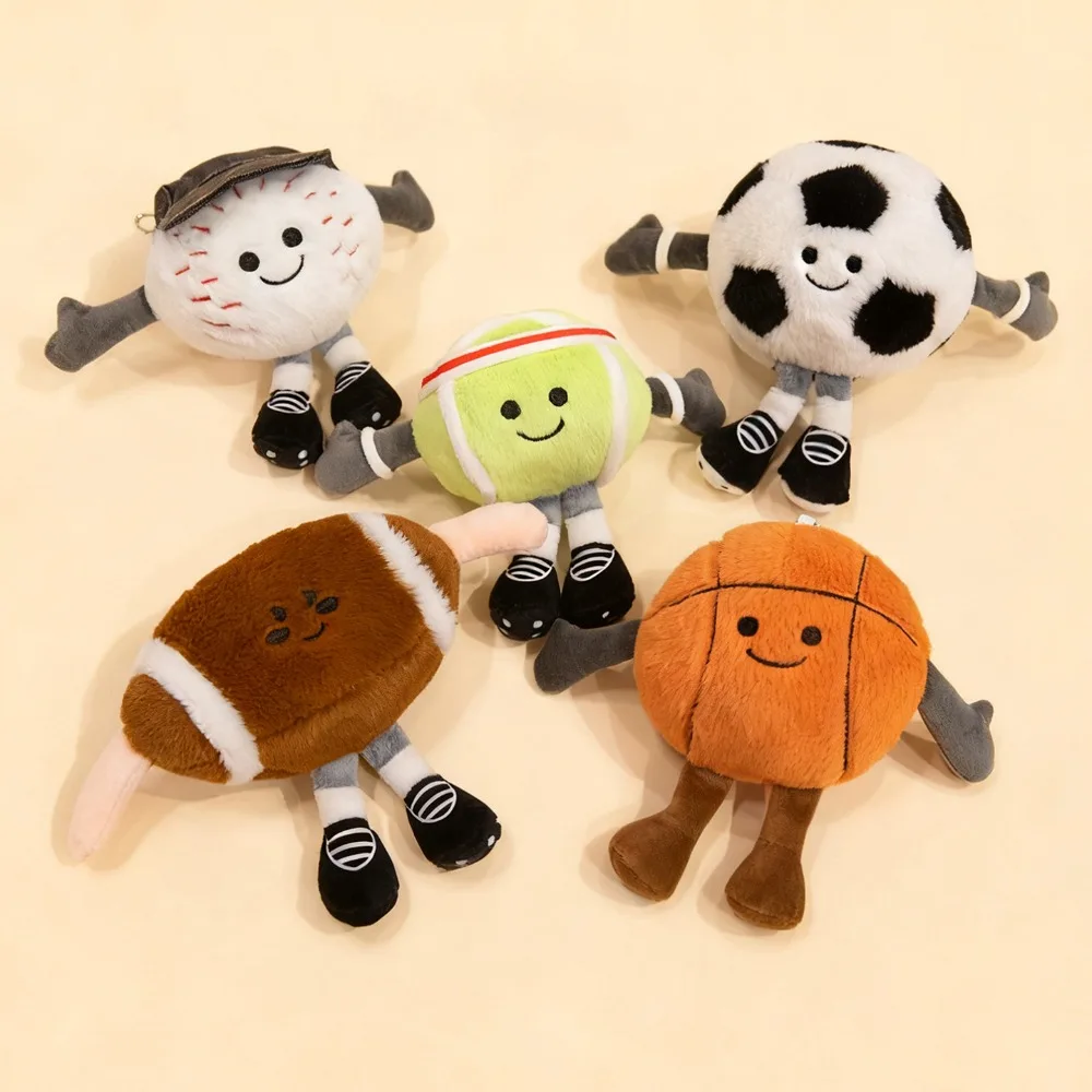 Rugby Tennis Football Stuffed Toy Cute Bag Charming Basketball Pendant Keychain Creative Smiling Face Expression Plush Toys