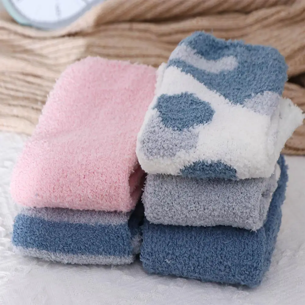 

Warm Soft Sweet Cat Claw Girls Stripe Cute Floor Socks Female Hosiery Mid-tube Socks Coral Fleece Socks