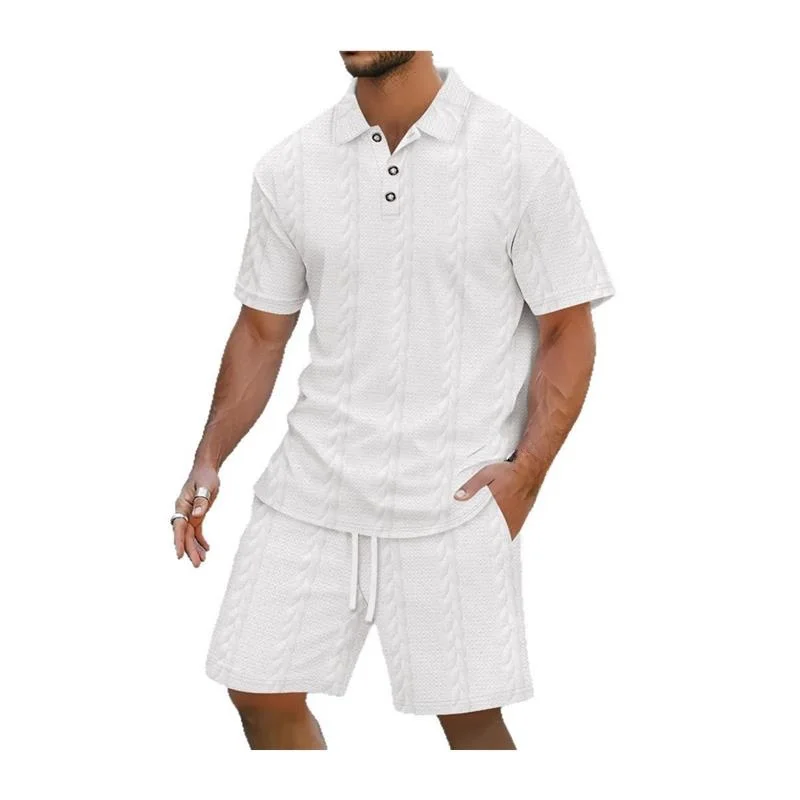 

Men's Casual ort Sve Set Lapel Jacquard Color Simple ort Pants Summer Sportswear Comfortable Breathable Men's Outfit