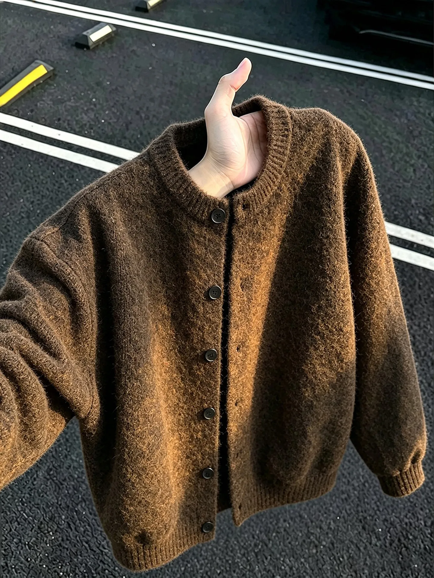 Café Brown Open Cardigan Sweater Men's Style Casual Lazy Atmosphere Knitted Shirt Retro Husband Feel Leisure Outerwear