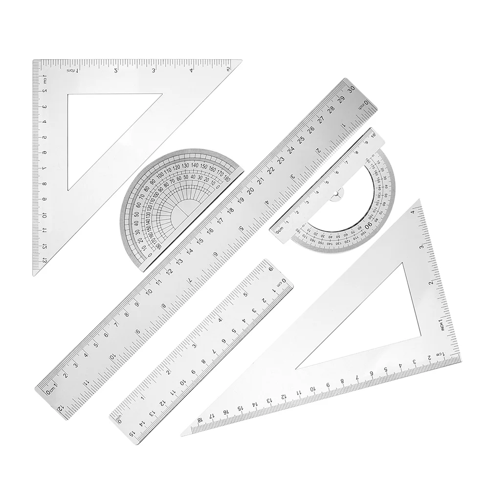 6 Pcs Geometric Drawing Tools Protractor Trilateral Ruler Measuring Plastic and Kit Student
