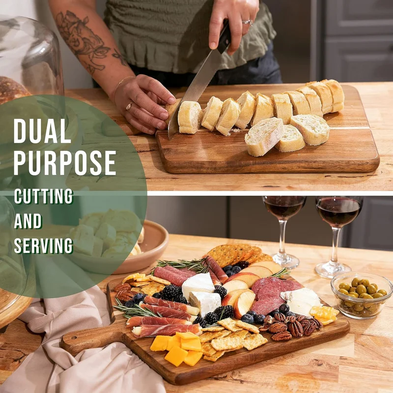 A placa de cozinha de madeira de acácia definitiva: prato grande para servir corte, cortar e charcuterie, 17 x 13 polegadas