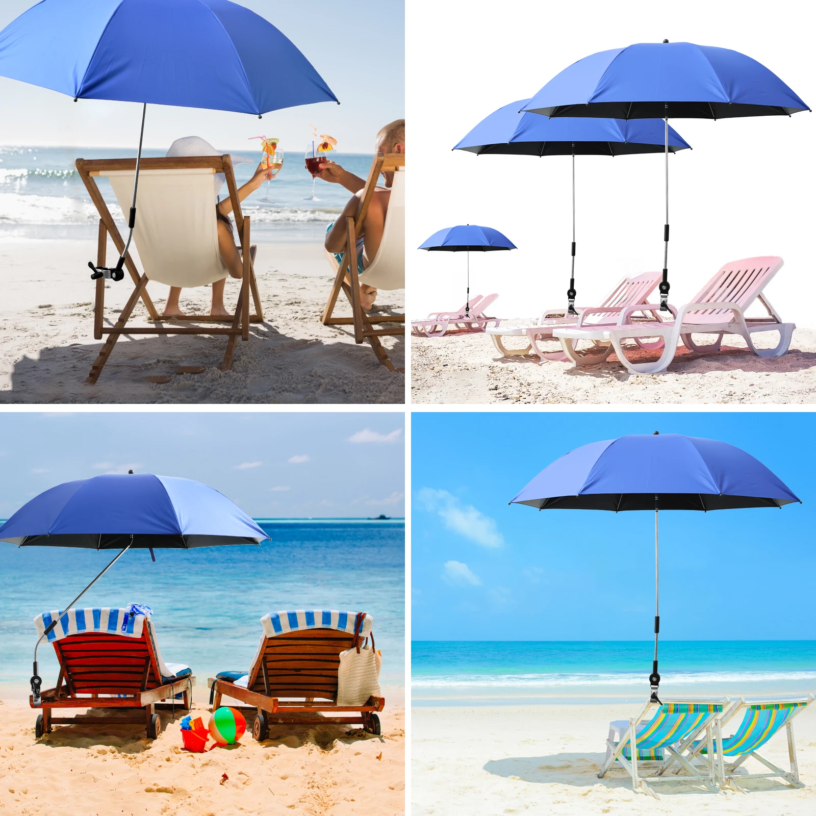 8 Bones 360° Beach Chair Umbrella Adjustable Shade Umbrella 42 Inch Beach Umbrella with Universal Clamp for Outdoor Beach Garden