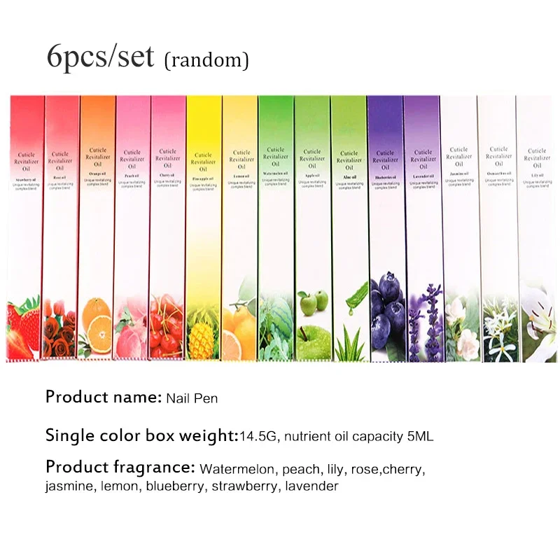 6pcs/set 5ml Nail Nutrition Oil Pen Fruit Flavour Hydrating Art Polish Cuticle Revitalizer Oil Prevent Hangnail Agnail Treatment