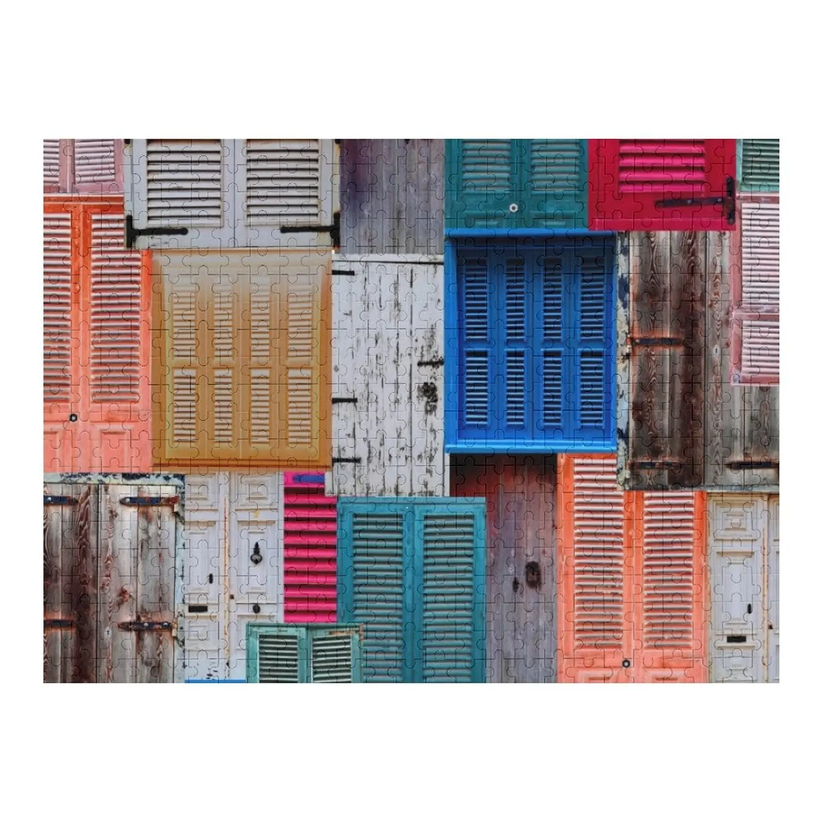 Красочные веселые двери и окна с рисунком в МДнии, Мальта. Пазл. Деревянное имя. Деревянный пазл с именем на заказ.