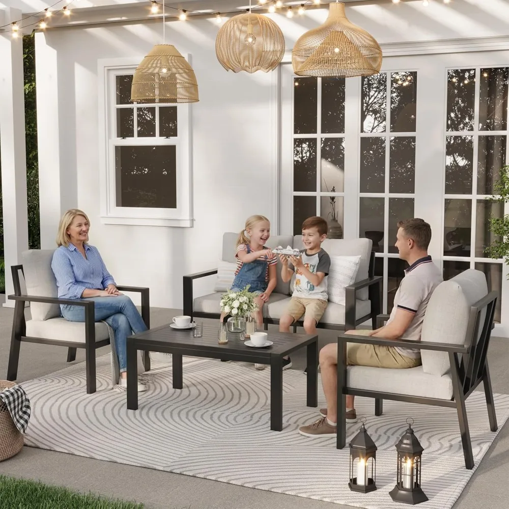 

4-Piece Aluminum Outdoor Patio Furniture Sets All-Weather Patio Conversation Set Sectional Sofa with Coffee Table &, Customized