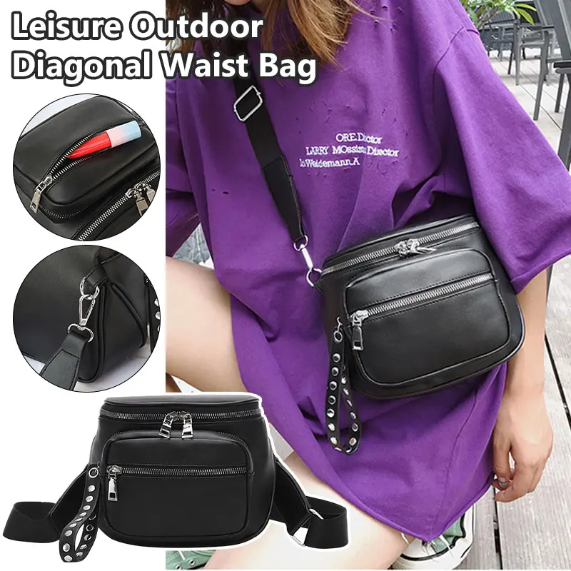 Women Fashion Multi-Pocket Chest Bag Leather Shoulder Messenger Handbag Purse Waterproof and Wear-Resistant Outdoor Travel Bag