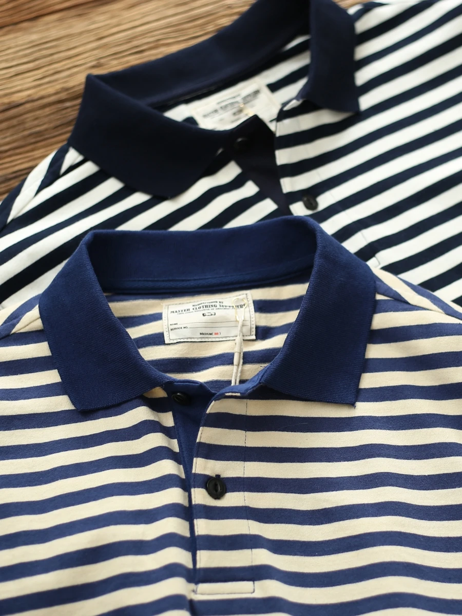

Retro American Nautical Striped irt Men's Knitted Pure Cotton ort Sve T-irt Bla White Blue Youth Summer Faion