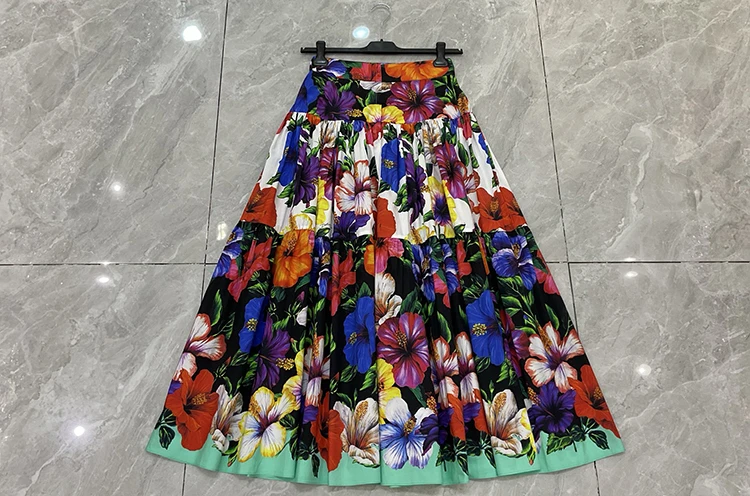 Seifrmann Casual printed cotton two-piece round neck short-sleeved top high waist skirt suit 2026 summer new women's clothing