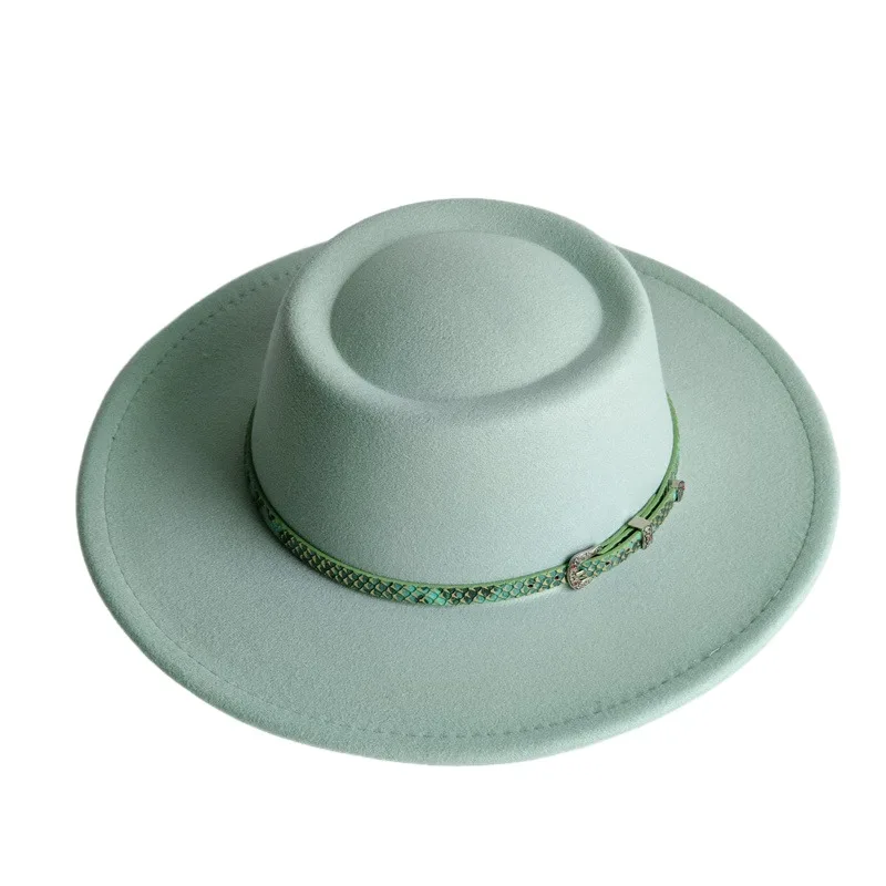 8CM Fedora Fedora Hat Snakeskin Accessories Winter Round Concave and Convex Flat Top Bow Elastic Band Men's and Women's