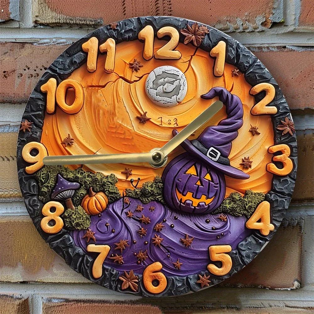 Halloween Pumpkin Wall Clock with DIY Assembly Kit, Silent Movement, High-Definition 2D Printing, Home Decor, Thanksgiving Gift