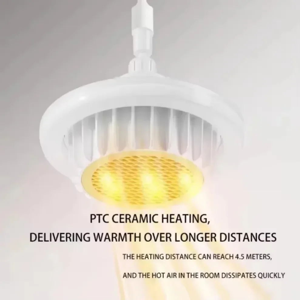 600W E27 Remote Control Warm Air Lamp Whole House Heating Dimming High-Power Spiral Electric Heater Fan Light Ceiling Fan Light