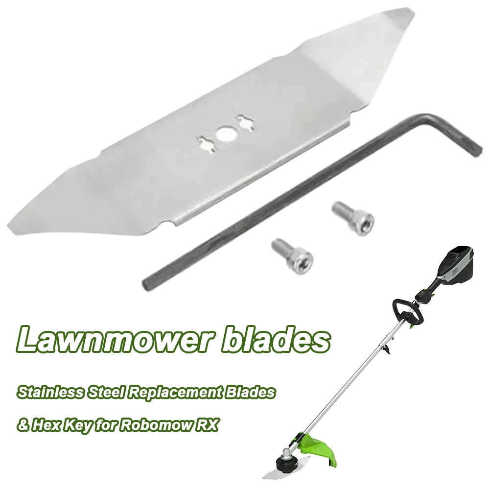 Stainless Steel Lawn Mower Blade Garden Lawn Mower Accessories with Hex Key for Robomow RX Lawn Mower