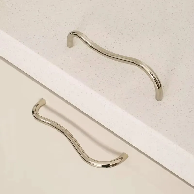 T-Bar Decorative Knobs Door Pulls Brass Irregular Line Furniture Handles Bright Cupboard Wardrobe Dresser Drawer Cabinet Knobs