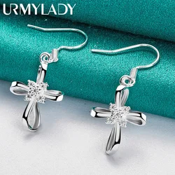 URMYLADY 925 Sterling Silver Bowknot Zircon Earrings For Women Wedding Party Charm Jewelry