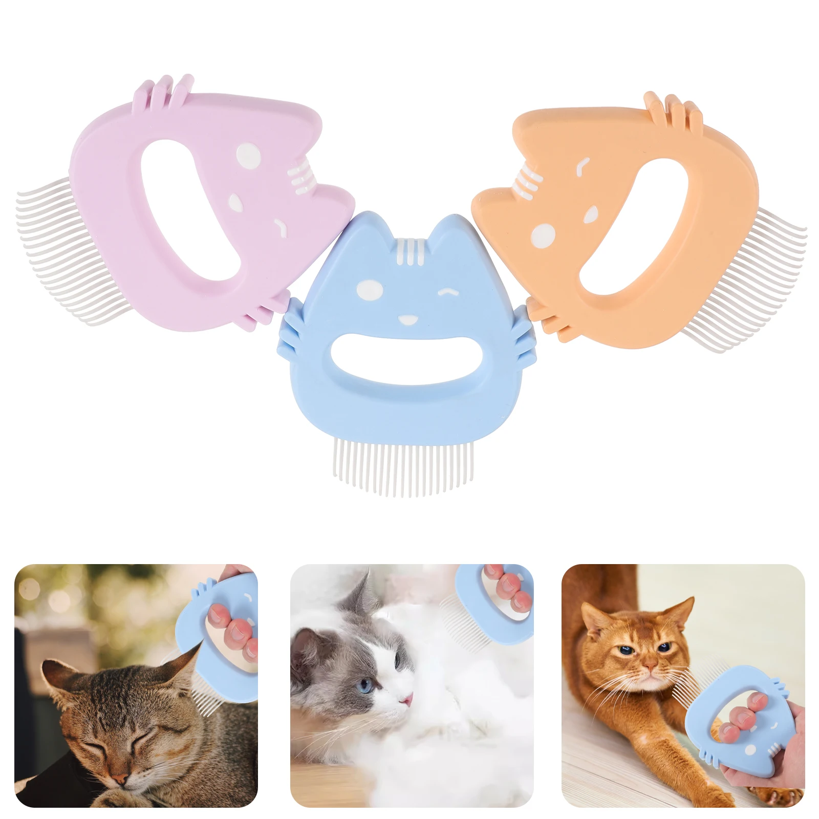 

3pcs Pet Grooming Comb Cat Hair Remover Dog Brush Portable Tpr Silicone Reusable Wear-Resistant Remover Tool Compact Massage