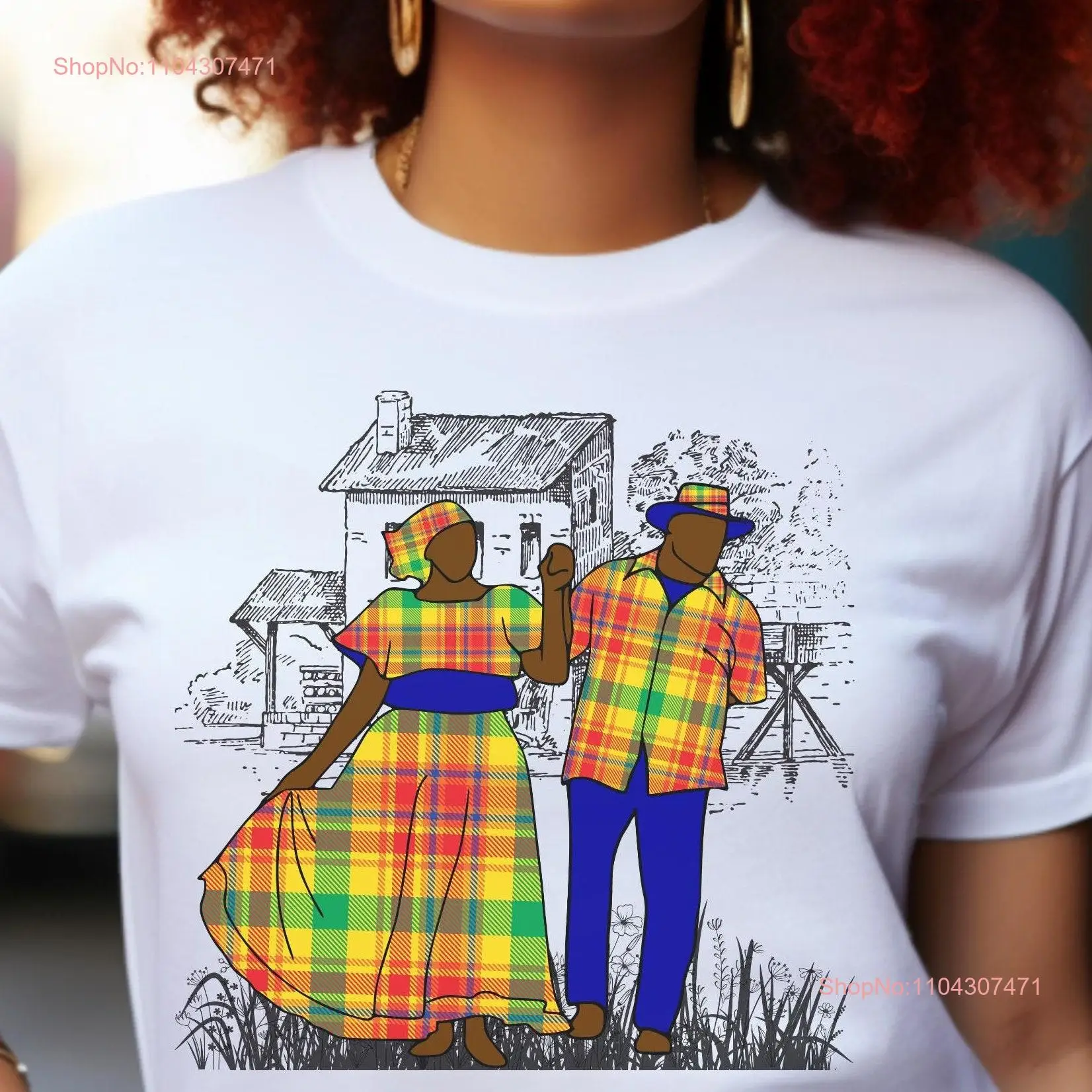 Quadrille Dancers Madras T shirt Caribbean Cultural VI Traditional dancing Carnival long or short sleeves