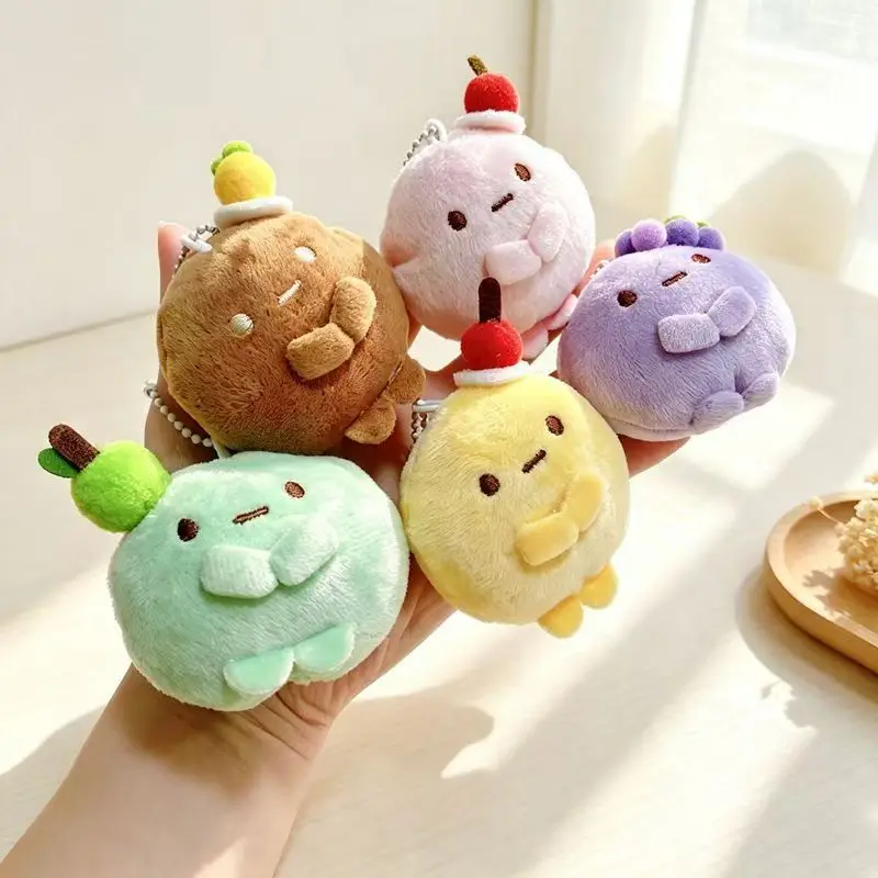 Kawaii Round Plush Keychain Set Of 6 Soft Stuffed Ball Animals Bag Charm Pendant For Backpack Purse Cute Kids Birthday Gift