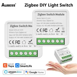 AUBESS Tuya WiFi / ZigBee Mini Smart Switch 1/2/3/4 Gang Support controllo vocale a 2 vie tramite Smart Life APP Alexa Google Home scarn