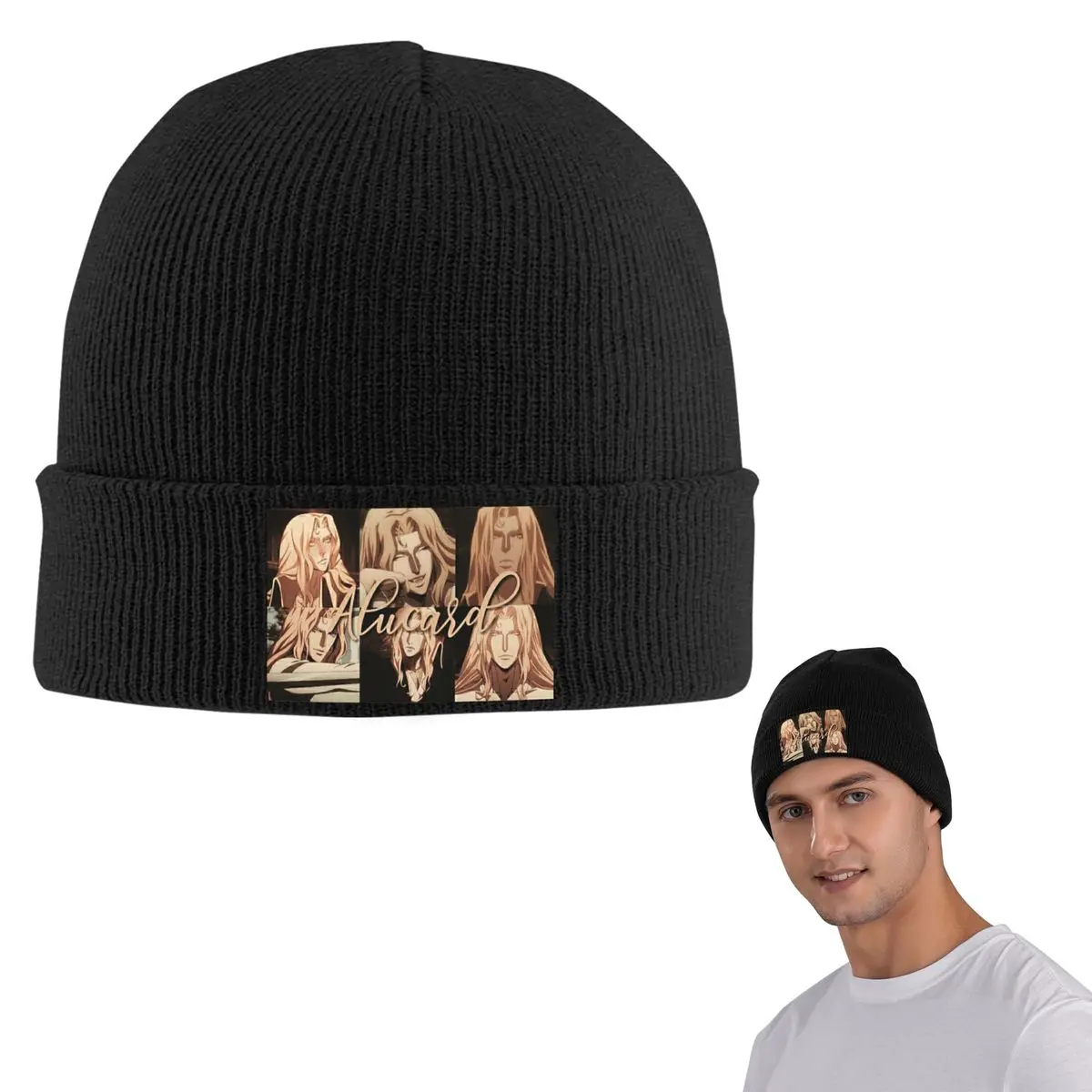 Alucard Castlevania Warm Knitted Cap Fashion Bonnet Hat Autumn Winter Outdoor Beanies Hats for Unisex Adult