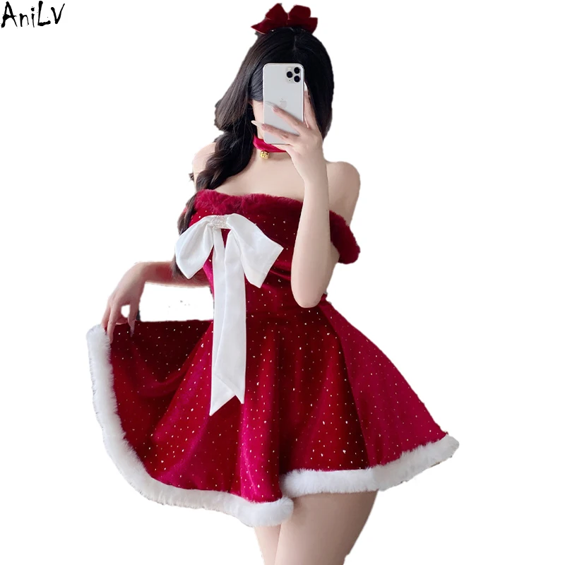 Anilv-大きなリボンが付いたきらびやかなドレス,ディナーパーティー用のプリンセス服,新年のコスプレ衣装,クリスマススター,2022
