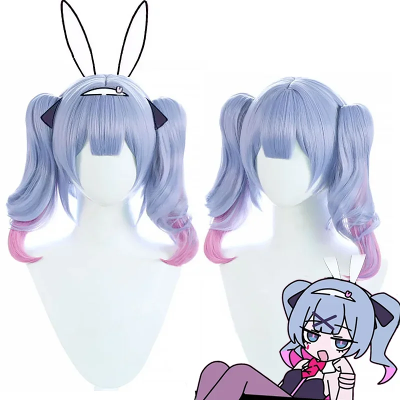 วิกผมอะนิเมะ VOCALOID มีรูกระต่ายชุดคอสเพลย์ผู้หญิงผู้ใหญ่ผู้หญิงสีฟ้าสีชมพูพร้อมหมวกเครื่องประดับผ้าอุปกรณ์ประกอบฉากฮาโลวีน