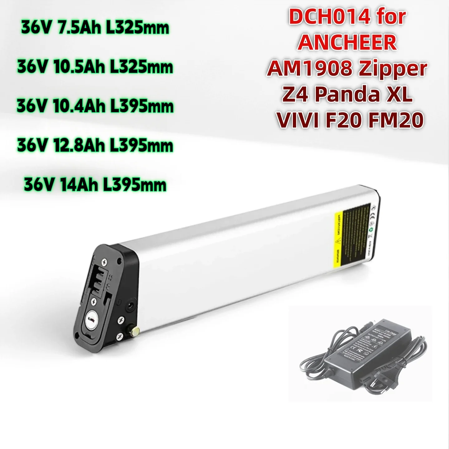 New 36V DCH014 Folding Bike Replacement Battery 10.4Ah 12.8Ah 14Ah Fit for ANCHEER AM1908 Zipper Z4 Panda XL VIVI F20 FM20 Bike