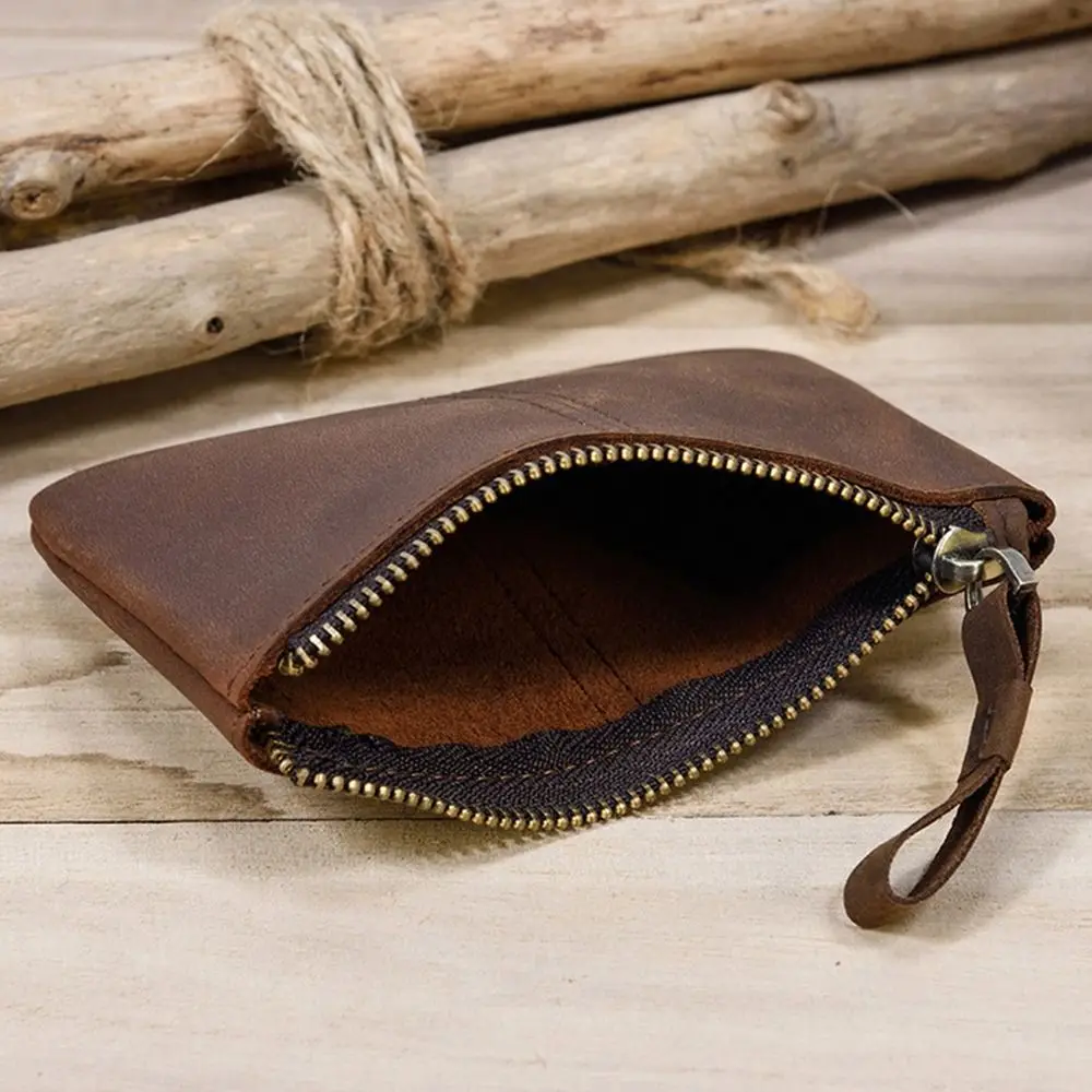 Tarjetero de cuero genuino para monedas, Mini monedero de cambio corto, carteras de embrague, regalos de moda