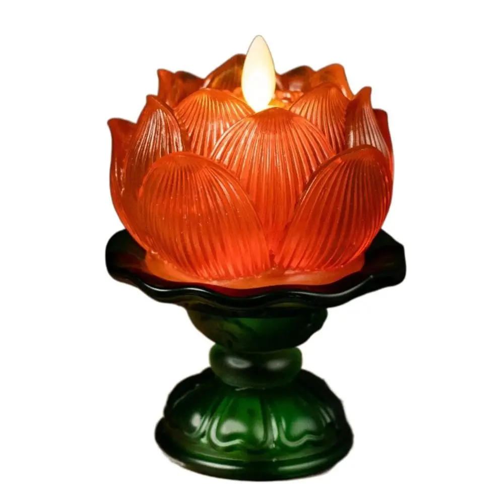 رائعة الراتنج مصباح إلكتروني الديكور الحلي LED محاكاة شمعة أدوات الصلاة قاعة الإضاءة لوتس فانوس الإمدادات #3