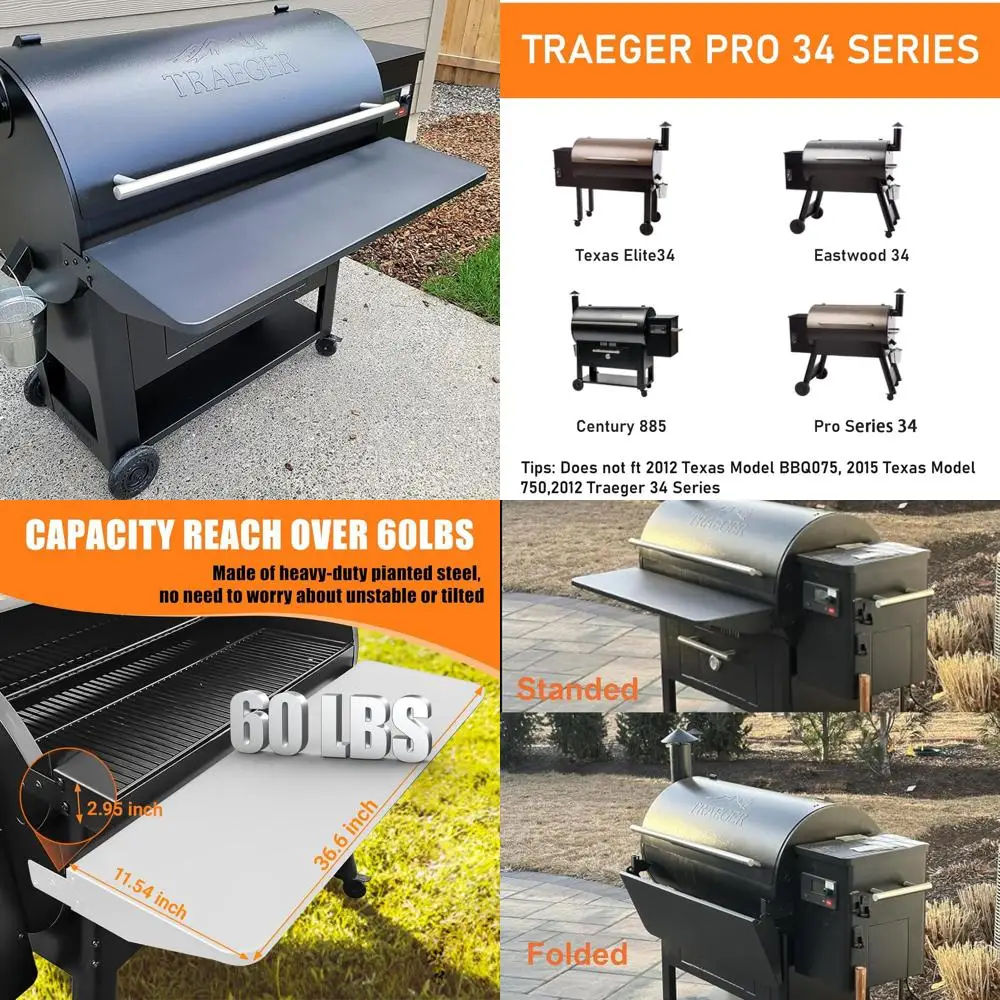 

Heavy-Duty 37x12 Folding Steel Shelf for 34 Pellet Grills - Supports 60lbs, Prep and Storage Solution